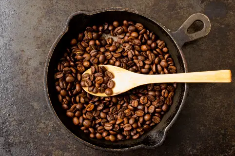 Roasting Coffee Beans on a Pan at Home